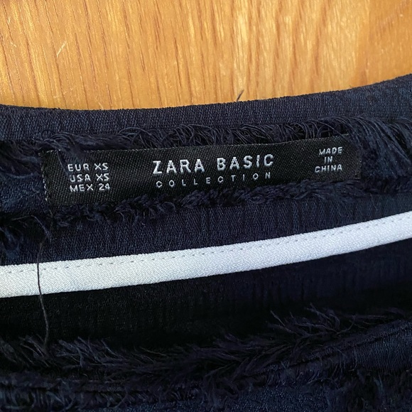 Zara fringe blouse with white stripe sleeve XS - Picture 2 of 6
